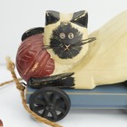 Vtg Wooden Primitive Hand Painted Siamese Cat Pull Toy Moving Tail Toy