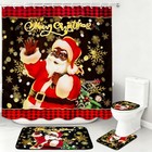 4 Pcs Christmas Black Santa Claus Shower Curtain Sets With Non Slip Rugs 