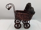 Antique Wicker Wood Wrought Iron Cloth Baby Doll Carriage Bassinet Red Victorian