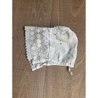 Antique Victorian White Linen Bonnet Eyelet Lace Floral Embroidery Heirloom