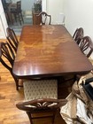 Duncan Phyfe Style Mahogany Dining Table Double Pedestal With Brass Trim