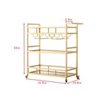 Gold Bar Carts With 3 Tier Glass Shelves Rolling Serving Bar Cart With Wine Rack