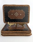 Vintage Mid Century Rattan Wood Placemats Shell Inlay Chinese Coin Boho Set Of 8