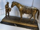 2006 Delaware Park Bronze Statue Of Jockey Offering Water Bucket To Horse