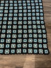 Vintage Granny Square Crochet Knit Afghan Blanket Black White Turquoise 60 X 74