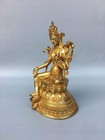 8 4  Antique Old Temple Tibetan Buddhism Dynasty Bronze Gilt Green Tara Statue