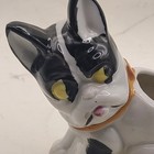 Ceramic Dog Planter W Bug  French Bulldog  White W Black  Vintage