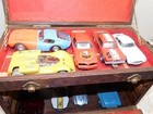 Vintage Large Scale Slot Car Wooden Box W 9 Total Cars Included - Estate Find