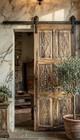 Mid Century Vintage Carved Door     Rustic Farmhouse Sandwashed Barn Doors 80x36