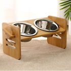 Double Pet Bowl With Bamboo Elevated Stand Dog Cat Food And Water Feeder Dish