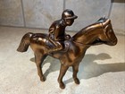 Vintage Cast Copper Bronze Tone Jockey On Horse Racing Figure Statue
