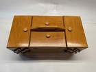 Vintage Wood Accordion Fold Out Sewing Box Basket Made In Romania