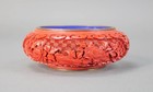 Vintage Chinese Floral Carved Cinnabar Bronze Cloisonn   Bowl 5 