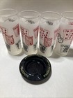 4 Vintage  Harolds Club Reno Frosted Drink Glasses With Ashtray Cards Slots Dice