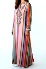 Soft Surroundings 1x Boho Striped Aruba Caftan Embroidery Flowy Beach Maxi Dress