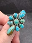 Southwestern Royston Turquoise Cluster Ring Size 7 To 11 Sterling Silver 