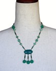 Antique Vintage Czech Uranium Glass Beaded Tassel Necklace Green Brass Molded