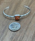 Navajo Handmade Sterling Silver Orange Spiny Oyster Shell Stacker Cuff Bracelet