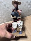 Vintage Mexican Folk Art Paper Mache Of Man With Black Pig - 8  Tall