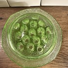 Le Smith Uranium Green Glass Flower Frog   Bowl  Stunning Glow  