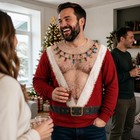 Funny Hairy Chest Ugly Christmas Sweater Fake Abs Santa Holiday Party Sweatshirt