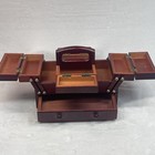 Vintage Wooden Accordion Sewing Box Tabletop Caddy Notions Jewelry Organizer