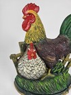 Cast Iron Rooster Hen Doorstop Hand Painted Farmhouse Country Home Decor Vintage