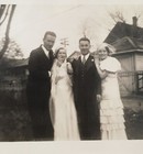 Vintage Or Antique Photo Of Double Wedding Brides   Grooms Together Outside B w