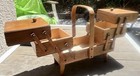 Vintage Wood Sewing Box Accordion 3 Tier Fold Out Chest Mcm Honey Stain Handmade