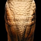 Vintage Ceramic Owl Coin Bank The Manhattan Savings Bank New York City 7 75 