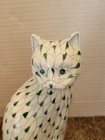 Vintage Andrea By Sadek Fish Net Kitty Cat Figurine White And Green 