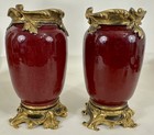 Pr 19th C French Chinese Porcelain Oxblood Mounted Bronze Vases Louis Xv Style