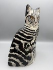 Vintage Cats By Nina Ceramic Black White Stripes Amber Tabby Hand-painted Vase