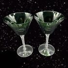 Cocktail Art Glass Wine Martini Glasses Clear Swirl Twsisted Stem Green Top Set