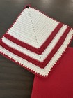 5 Vintage Christmas Pot Holders Crocheted Needlework Tea Towel Red White
