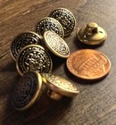 8 Vintage Nos Dome Brass Tone Black Accent Hollow Shank Buttons 15mm 9 16  14890