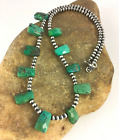 Green Turquoise Faceted Navajo Sterling Silver Necklace 20    8867