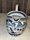 Antique Chinese Export Canton Blue And White Pitcher From The Mid-19th Century
