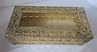 Vintage Hollywood Regency Brass Tissue Box Cover Ornate Filigree Mesh Lid Vanity