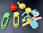 Vintage Hard Plastic Baby Rattles Celluloid  Fish  Baby Pins  Key Chain