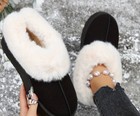 Winter House Shoes Black Faux Fur And Suede Platform Indoor outdoor Casual