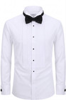 Jofelli Tuxedo Formal Dress Shirt Pleated Wing Tip Long Sleeve Button Down