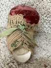 Antique Victorian Pin Cushion Pink Velvet Shoe Slipper Tatted Crochet Embroidery