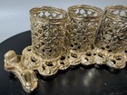 Vintage Gold Tone Triple Lipstick Holder Filigree Cherub Vanity 4 5   