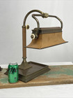 Large Chapman Vtg Desk Lamp Banker Student Leather Brass Hand Arts Crafts Deco