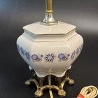 Vtg Brass Claw Foot Table Lamp Ceramic Floral Farmhouse Mcm 21  Boho Finial Chic