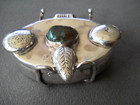 Heavy-gauge Southwestern Chrysocolla Sterling Silver Leaf Hinge Pill Box 82g 2  