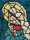 Vintage Mazaltov s Needlepoint Finished Madonna Mary Jesus Stained Glass 9x9in