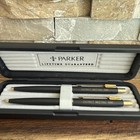    vintage Parker And Pen Pencil Set black Gold Arrow Clips black Box engraved   