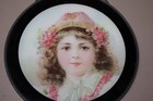 Antique Chimney Flue Cover Victorian Girl W  Hat W  Flowers 7 7 8  -  1
